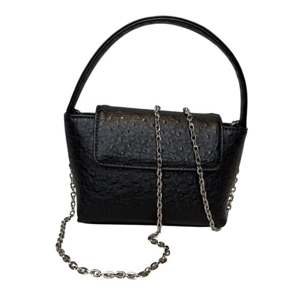 MANGO MNG Ostrich Embossed Mini Satchel Black Faux Leather Crossbody Chain - Picture 10 of 10